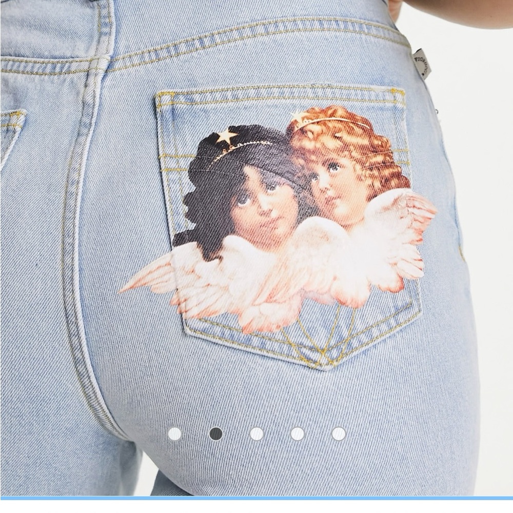 Fiorucci High Rise Light Blue Jeans with Angel Design